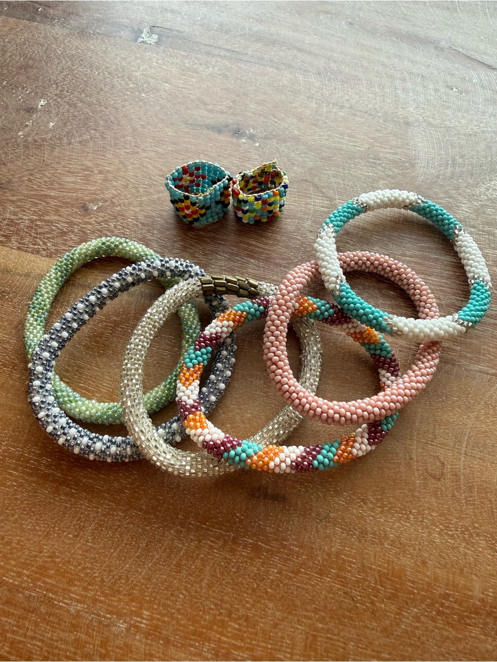 🦩Beaded Bangle Set — Turquoise, Pink, White, Mint & Multicolor & Rings.